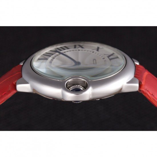 Cartier Ballon Bleu Silver Bezel with White Dial Red Leather Band 621551