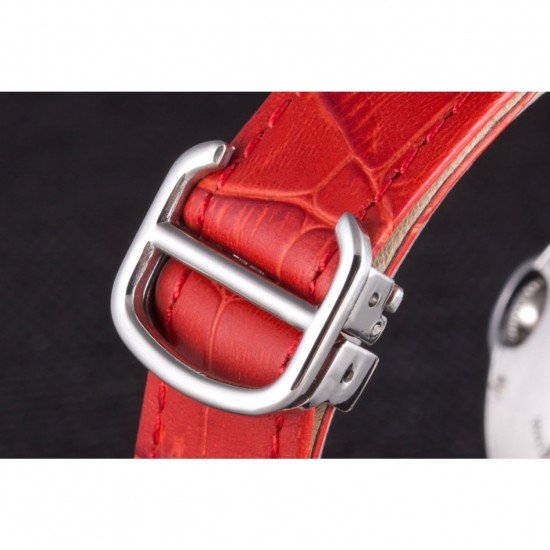 Cartier Ballon Bleu Silver Bezel with White Dial Red Leather Band 621551