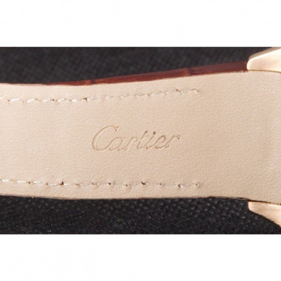 Swiss Cartier Santos Rose Gold Bezel with Diamonds and Brown Leather Strap sct46 621530