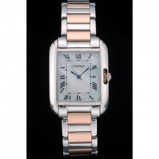 Cartier Tank Anglaise 30mm White Dial Stainless Steel Case Two Tone Bracelet