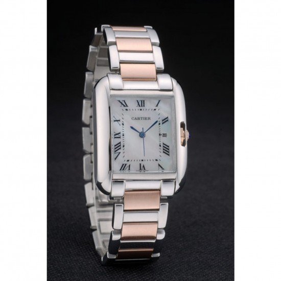 Cartier Tank Anglaise 30mm White Dial Stainless Steel Case Two Tone Bracelet