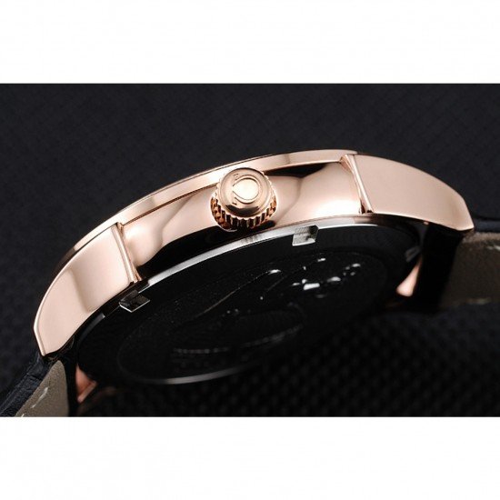 Omega DeVille Prestige Black Dial Gold Diamond Case Black Leather Bracelet 1454123