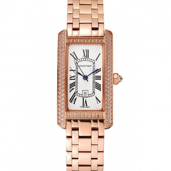 Cartier Tank Americaine White Dial Diamond Bezel Rose Gold Case And Bracelet 1453779