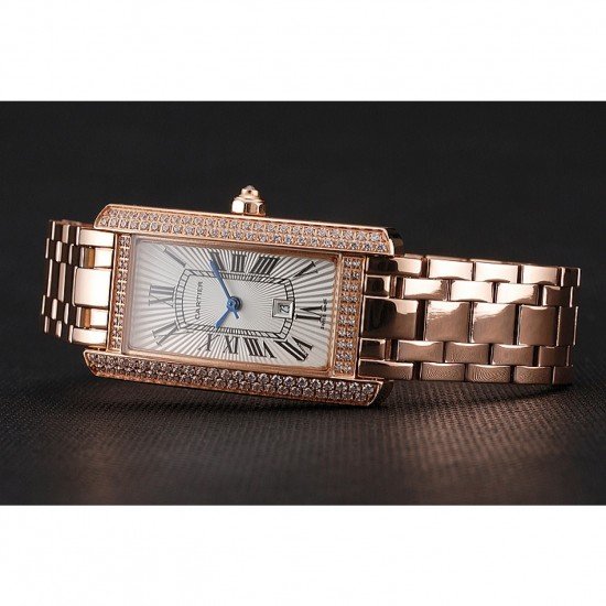 Cartier Tank Americaine White Dial Diamond Bezel Rose Gold Case And Bracelet 1453779