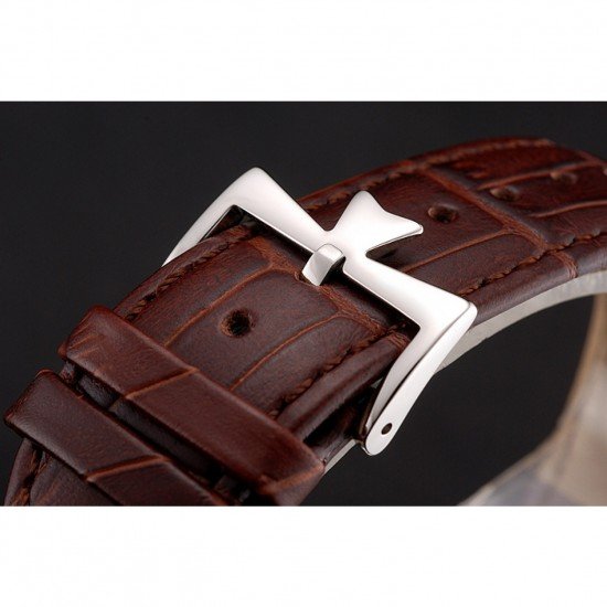 Vacheron Constantin Tourbillon White Dial Stainless Steel Case Brown Leather Bracelet