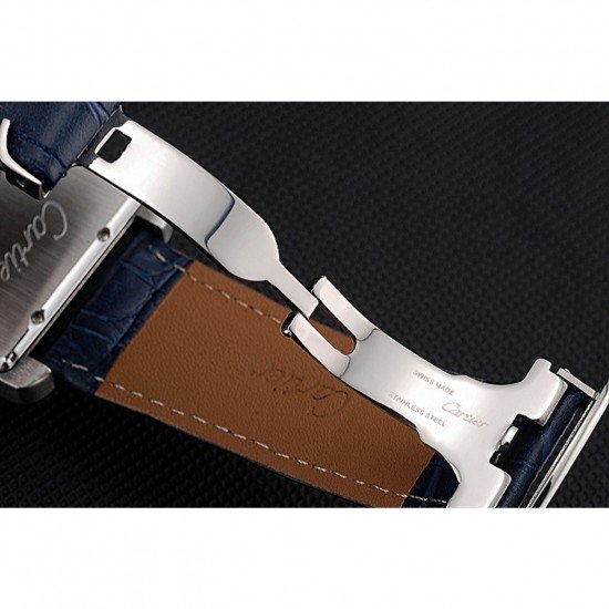 Cartier Tank MC White Dial Stainless Steel Case Blue Leather Strap 622575