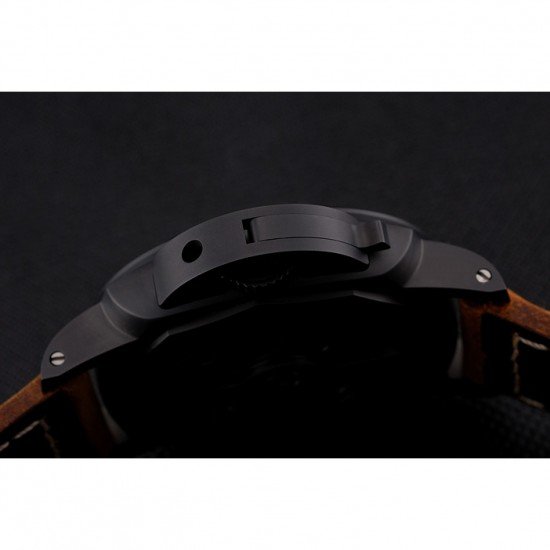 Swiss Panerai Luminor GMT Ceraica Black Dial Black Case Brown Leather Strap