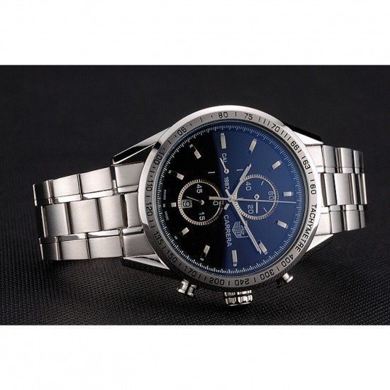 Tag Heuer Carrera Tachymeter Bezel Black Dial Stainless Steel Strap