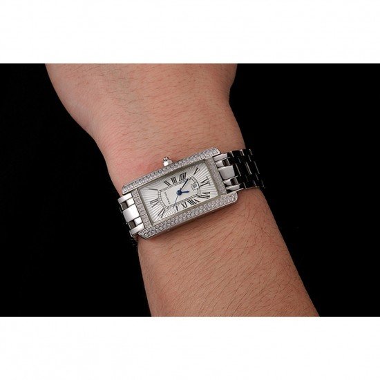 Cartier Tank Americaine White Dial Diamond Bezel Stainless Steel Case And Bracelet 1453777