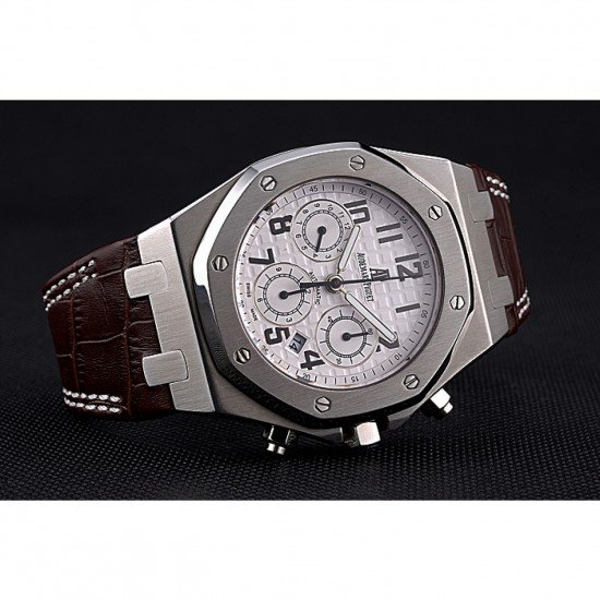Swiss Audemars Piguet Royal Oak Chronograph White Dial Stainless Steel Case Brown Leather Strap 622864