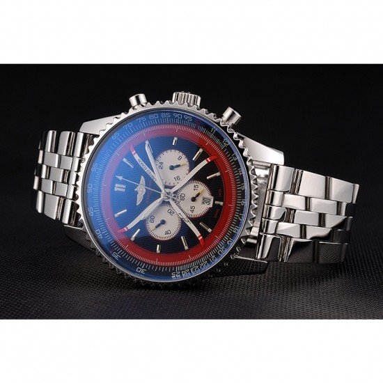 Breitling Certifie Polished Silver Stainless Steel Strap Black Dial Chronograph 80173