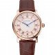 Cartier Rotonde Date White Dial Rose Gold Case Brown Leather Strap