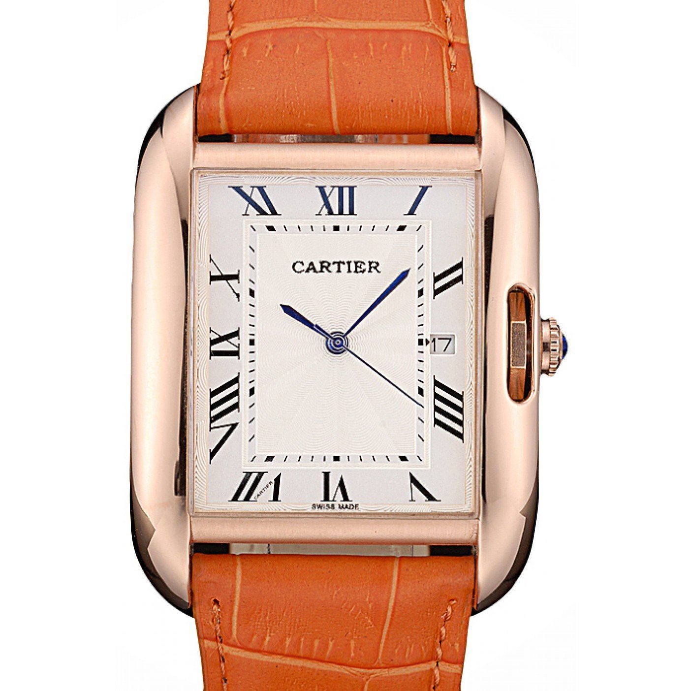 Cartier Tank Anglaise 36mm White Dial Gold Case Orange Leather Bracelet