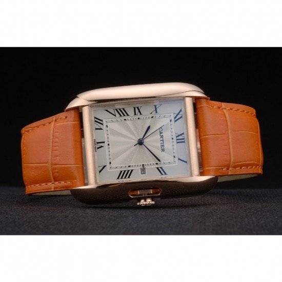 Cartier Tank Anglaise 36mm White Dial Gold Case Orange Leather Bracelet