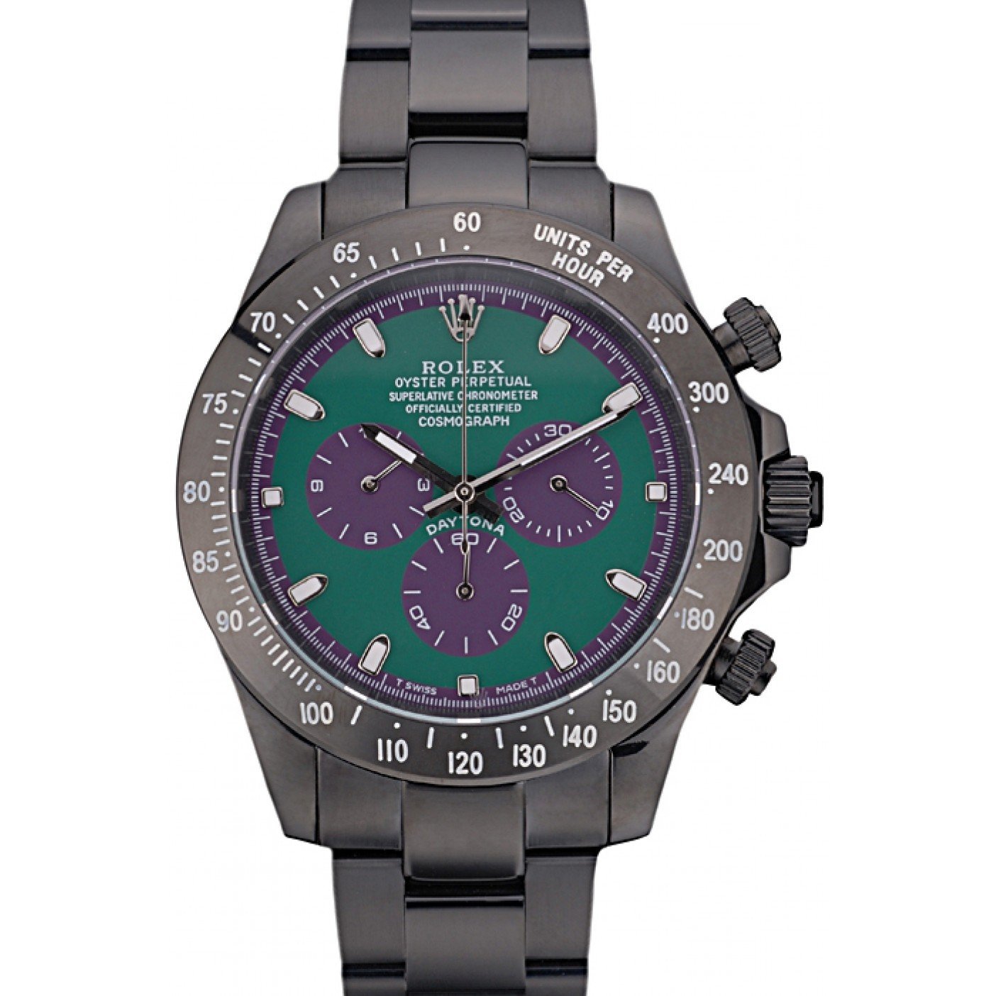 Rolex Daytona Black Ion Plated Tachymeter Black Stainless Steel Strap Green Dial 80246
