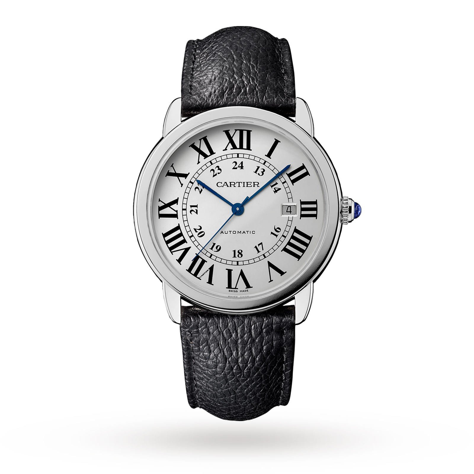 Swiss Ronde Solo de Cartier watch, 42mm, steel, leather