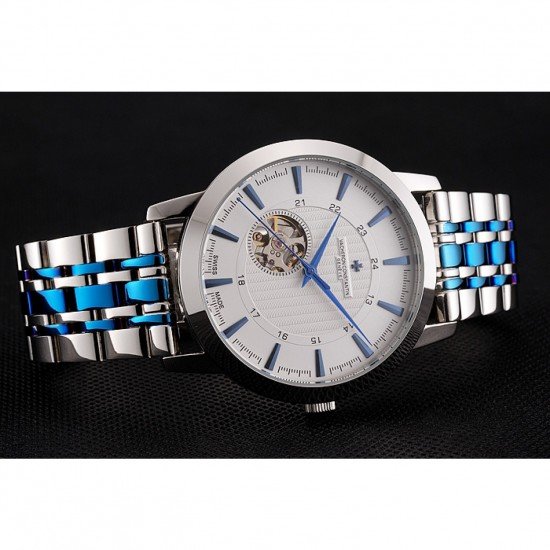 Vacheron Constantin Tourbillon White Dial Blue Numerals Stainless Steel Case Two Tone Steel Blue Bracelet