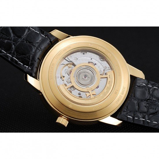 Swiss Vacheron Constantin Patrimony Grand Taille White Dial Gold Case Black Leather Bracelet 1454176