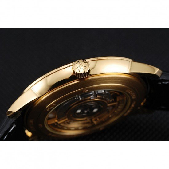 Swiss Vacheron Constantin Patrimony Grand Taille White Dial Gold Case Black Leather Bracelet 1454176