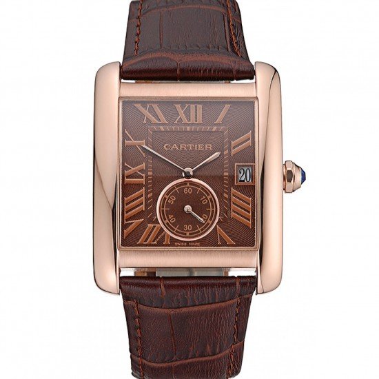 Cartier Tank MC Brown Dial Gold Case Brown Leather Strap 622583