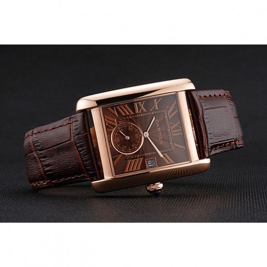 Cartier Tank MC Brown Dial Gold Case Brown Leather Strap 622583