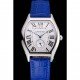 Cartier Tortue Large Date White Dial Stainless Steel Case Blue Leather Strap