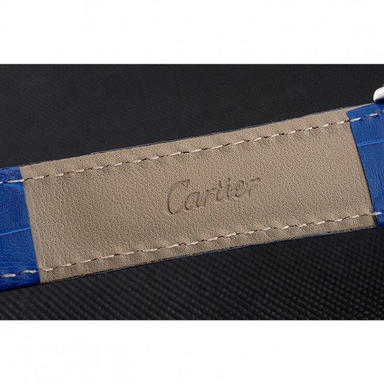 Cartier Tortue Large Date White Dial Stainless Steel Case Blue Leather Strap