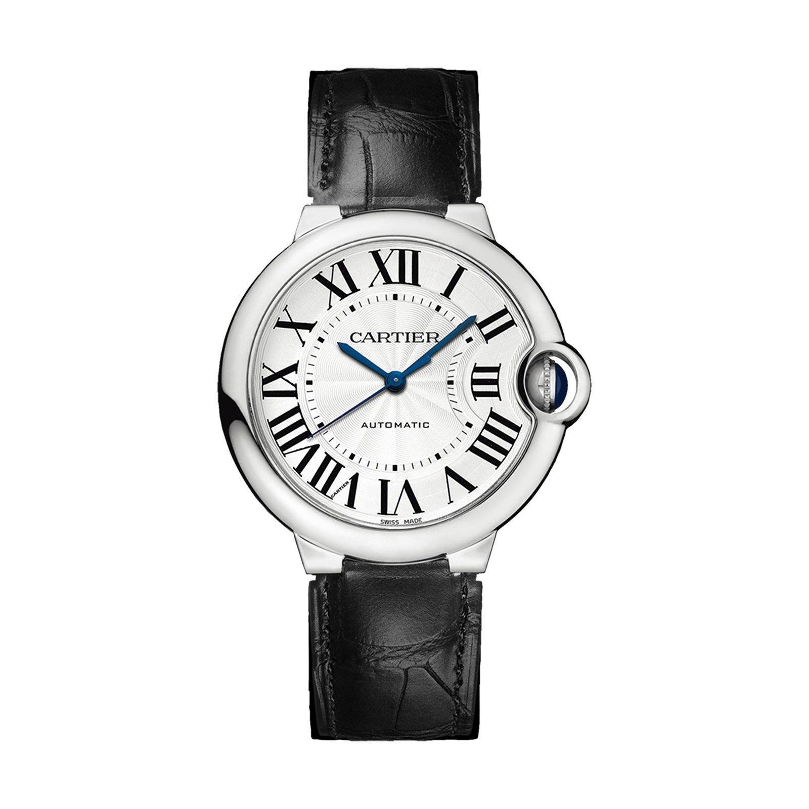 Swiss Ballon Bleu de Cartier watch, 36 mm, steel, leather