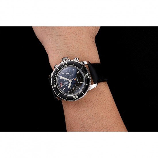 Swiss Blancpain Air Command Monaco YS Black Dial Stainless Steel Case Black Leather Strap