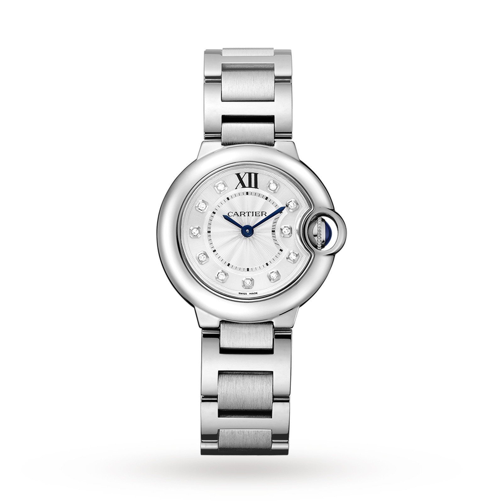 Swiss Ballon Bleu de Cartier watch, 28 mm, steel, diamonds
