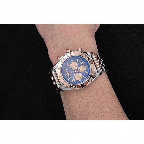 Breitling Chronomat Blue Dial Rose Gold Bezel And Subdials Stainless Steel Case Two Tone Bracelet