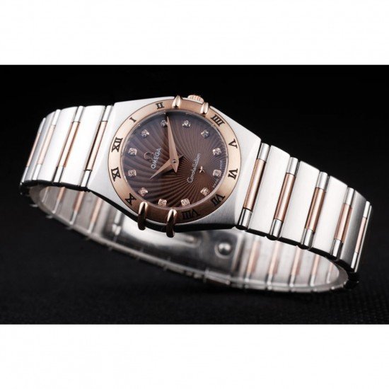 Omega Swiss Constellation Jewelry Rose Gold Case Radial Emblem Brown Dial 98116