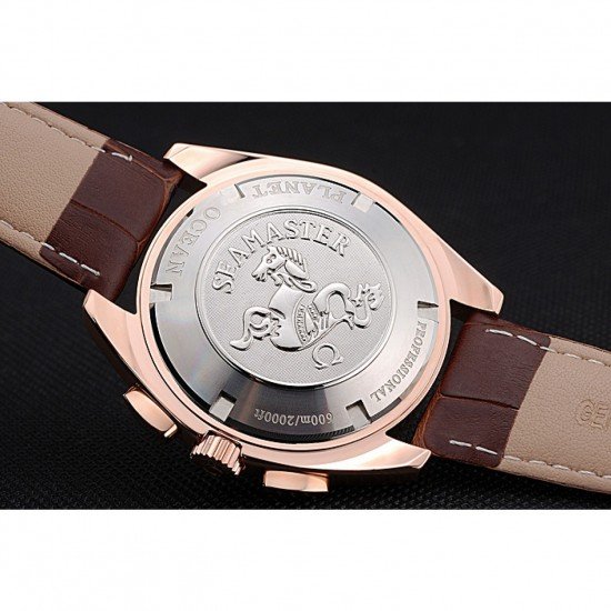Omega Seamaster Aqua Terra Chronograph Ivory Dial Gold Case Brown Leather Bracelet 622530
