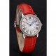 Cartier Ronde White Dial Diamond Bezel Stainless Steel Case Red Leather Strap