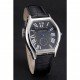 Cartier Tortue Large Date Black Dial Stainless Steel Case Black Leather Strap