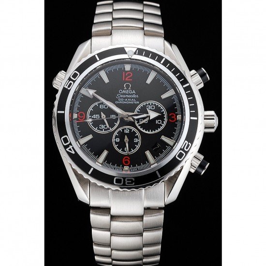 Swiss Omega Seamaster Chronograph Black Dial Black Bezel Stainless Steel Case And Bracelet