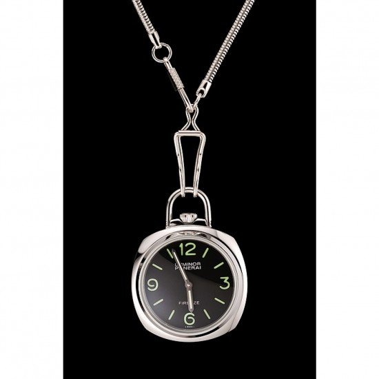 Swiss Panerai Luminor Pocket Watch Black Dial Stainless Steel Case And Chain 1453743