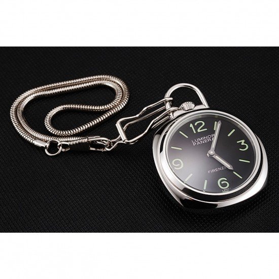 Swiss Panerai Luminor Pocket Watch Black Dial Stainless Steel Case And Chain 1453743