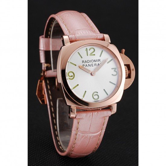 Panerai Radiomir White Dial Rose Gold Case Pink Leather Strap 1453802