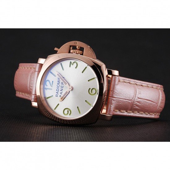 Panerai Radiomir White Dial Rose Gold Case Pink Leather Strap 1453802