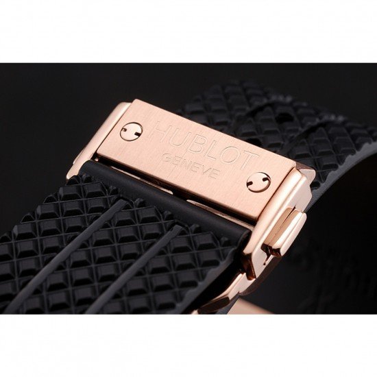 Swiss Hublot Big Bang Black Dial Rose Gold Case Black Rubber Bracelet 1453898
