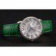 Cartier Ronde Louis Silver Diamond Case White Dial Green Leather Bracelet 1454012