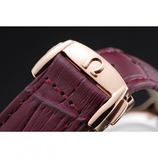 Omega DeVille Prestige Dark Red Dial Gold Diamond Case Dark Red Leather Bracelet 1454125