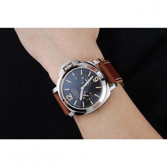 Panerai Luminor Automatic Power Reserve Black Dial Stainless Steel Case Brown Leather Strap