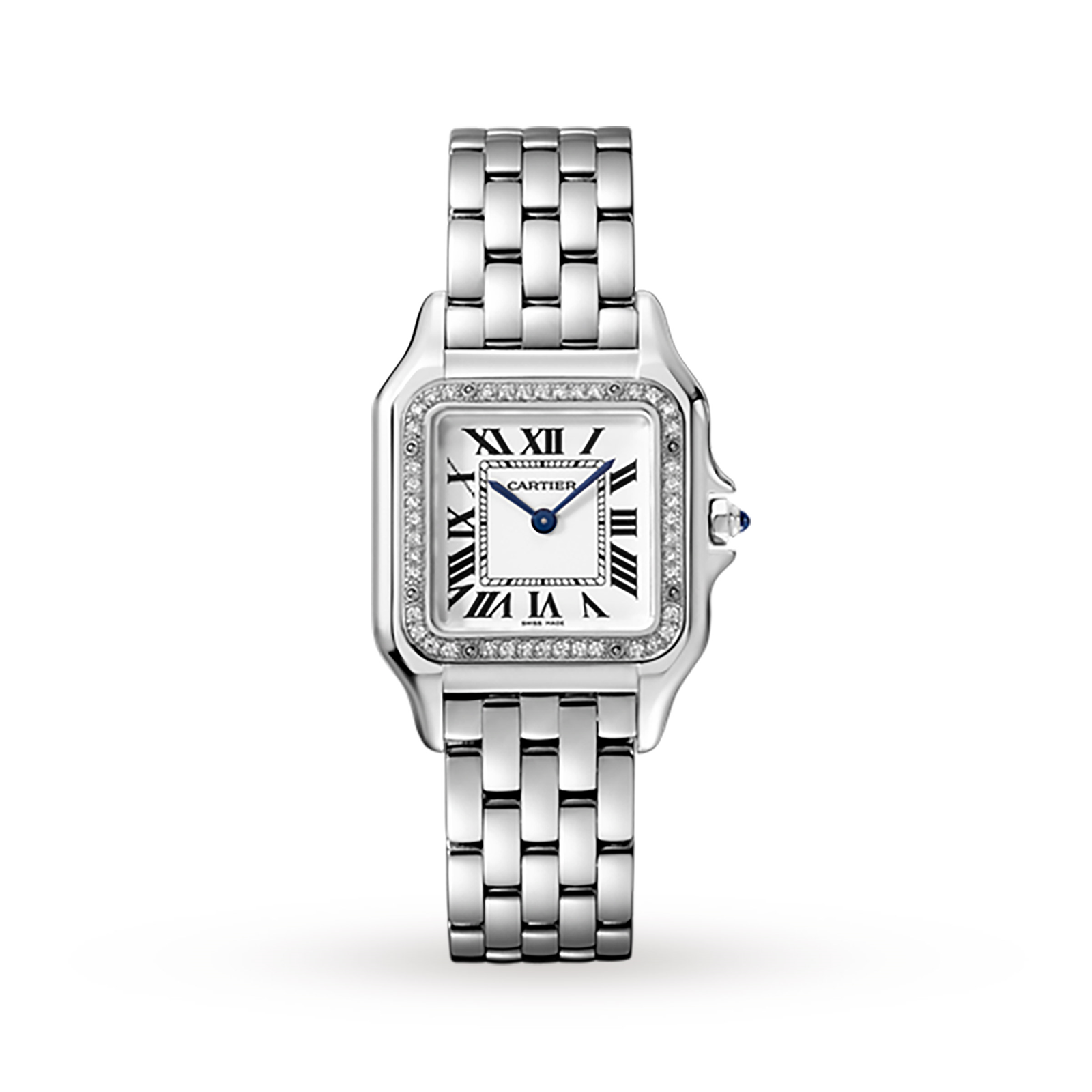 Swiss Panthère de Cartier watch, Medium model, steel, diamonds