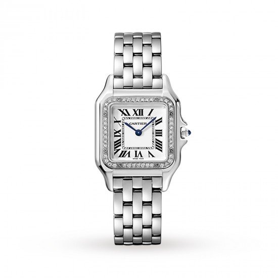 Swiss Panthère de Cartier watch, Medium model, steel, diamonds