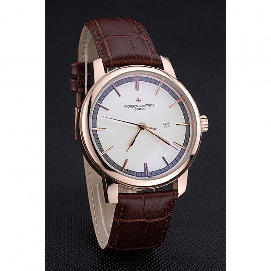 Vacheron Constantin Patrimony Contemporary Gold Case White Dial Brown Leather Strap 622307