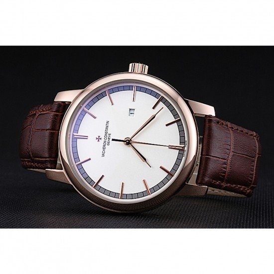 Vacheron Constantin Patrimony Contemporary Gold Case White Dial Brown Leather Strap 622307