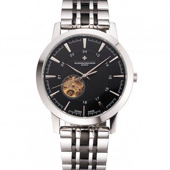 Vacheron Constantin Tourbillon Black Dial Stainless Steel Case Two Tone Steel Black Bracelet