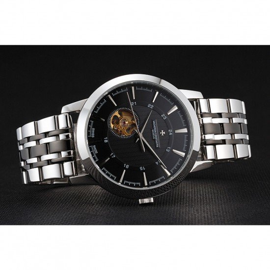 Vacheron Constantin Tourbillon Black Dial Stainless Steel Case Two Tone Steel Black Bracelet